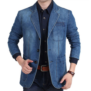 Nuevo <span class=keywords><strong>Blazer</strong></span> Vaquero para Hombre, Chaqueta de Traje Vintage de Algodón a la Moda, Talla 4XL, Abrigo Azul, Chaqueta Vaquera para Hombre, Blazers de Mezclilla Ajustados - Product Image 5