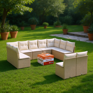 Conjunto de Sofás Modulares de Ratán Beige para Jardín, con Capacidad para 10 Personas, Muebles de Exterior Resistentes a la Intemperie, Diseño Contemporáneo - Product Image 2