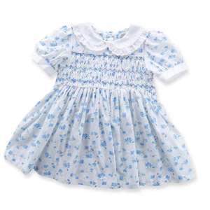 Robes d'été smockées pour filles, motif floral, robe bébé bleu ciel, vêtements décontractés vintage pour enfants, vente en gros, B114313 - Product Image 2