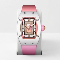 Damen Tonneau-Form Quarz-Armbanduhr Funkelndes Diamant-Besetztes Perlmutt-Zifferblatt Rosa Silikon Langlebig Luxuriös Modisch mit Box