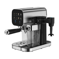 Machine à café semi-automatique métallique autonettoyante, réservoir d'eau 0,9 L, réservoir de lait 0,45 L, faible entretien, expresso chaud et froid