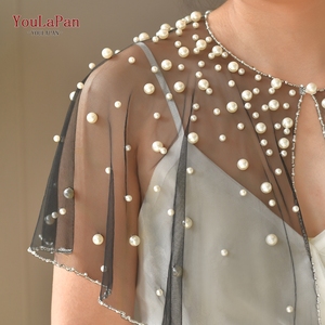 YouLaPan VG31 Nylon Bridal Cropped Pearl Beaded <strong>Sheer</strong> Cover-Up <strong>Jacket</strong> with Elegant Modern Design - Product Image 6