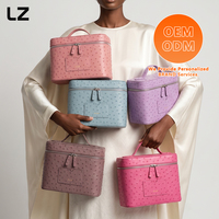 Sac de maquillage en cuir PU gaufré effet autruche LZ Custom Logos, trousse de toilette portable pour femmes, étui de voyage pour cosmétiques