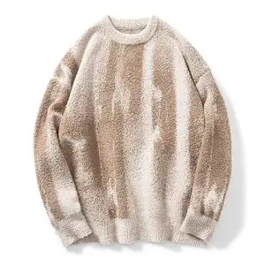 OEM Customized Men's Knitted Sweater Oversized Knitted Pullover Sweatshirt Jacquard Crew Neck Sweater Grained Fleece Knitwear