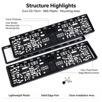 Support de plaque d'immatriculation en plastique ABS de qualité supérieure, norme européenne, compatible OEM/ODM, homologué pour la route, pour utilisation automobile.