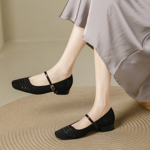 Zapatos Planos de Mujer Tipo Mary Jane en Gamuza Sintética Marrón, Punta Cuadrada, Correa con Hebilla, Transpirables, para Todas las Temporadas - Product Image 4