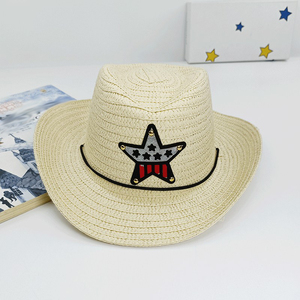 Cappello Estivo in Paglia con Protezione UV per Bambini, Modello Star Boy, a Tesa Larga, Stile Cowboy, per Spiaggia e Sole - Product Image 2