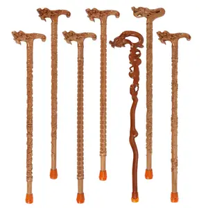 Tongkat trekking Pria Wanita, tongkat Berjalan tongkat kayu kruk alpenstock pegangan melengkung Naga untuk pria wanita