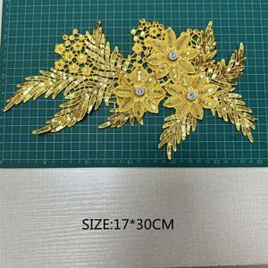 Appliques florales perlées, garniture en dentelle à sequins, patchs en tissu brodés de strass <span class=keywords><strong>pour</strong></span> vêtements - Product Image 4