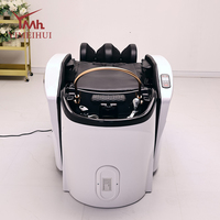 Lit de massage de luxe pour spa capillaire avec bac en acrylique et bande lumineuse LED bleue, station de lavage de cheveux pour salon professionnel