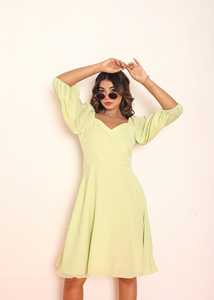 Mini-robe vert lime à manches bouffantes, robe décontractée pour femme, en tissu léger, coupe confortable, silhouette ludique - Product Image 4