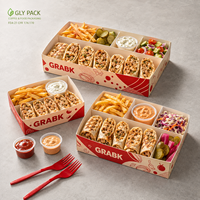 Boîte de présentation personnalisée pour shawarma halal avec compartiments, support pour sauce, emballage alimentaire à emporter pour doner kebab et wraps