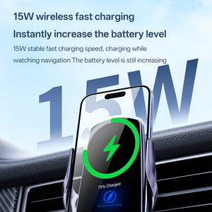 <span class=keywords><strong>Chargeur</strong></span> de voiture direct d'usine 15W, charge rapide sans fil, support de téléphone de voiture à fixation par pince, avec insert en verre, mode de fixation - Product Image 3
