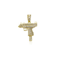 Collier pendentif pistolet Uzi plaqué or avec zircone cubique, chaîne corde, bijoux hip-hop streetwear pour hommes