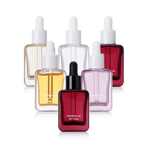 30Ml Heldere Paarse Kleur Platte Vierkante Vorm Glazen Druppelflessen Essence Vloeibare Portioning Containers Met Witte Rubberen Stop - Product Image 1