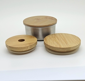 Top Sale Round <b>Bamboo</b> Lid With Silicone Gasket Wooden <b>Bamboo</b> Round Lid for Metal <b>Container</b> for Food Storage - Product Image 1