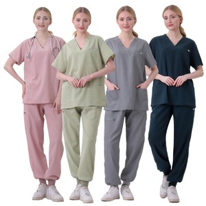 Women Hospital Scrub Suits V Neck Short Sleeve Split Set Moisture Wicking Uniforms For Medical Dental Clinic Use - Product Image 1