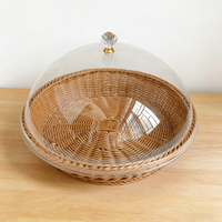 Panier à pain en rotin de haute qualité, artisanal, écologique et durable, avec couvercle en acrylique, plateau de service rectangulaire tissé