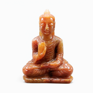 Bouddha sculpté à la main en cristal d'aventurine orange - sculpture du Bouddha soucieux et méditant - cristal/reiki/chakra - 8 pouces et - Product Image 3