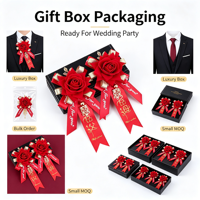 Rote Rose Goldblatt-Schleife Chinesisches Doppeltes Glück Boutonniere für Bräutigam Trauzeuge Hochzeit Verlobung Anzug Revers-Dekoration