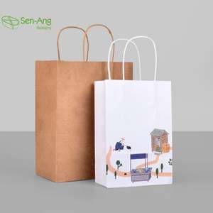 SenAng05 en stock, vente en gros, 100 sacs en papier pour vin de taille moyenne, personnalisés, blancs, avec poignée, en vrac - Product Image 6