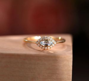 Xinfly 18k Pure <b>Gold</b> Natural Diamond 0.20ct Aquamarine <b>Ring</b> in Yellow <b>Gold</b> - Product Image 3
