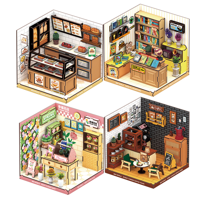New Diy Miniature House Kit Dollhouse Flower Shop Wooden Diorama Building Kits Creator Coffee Shop Book Nook 3d Wooden Puzzles