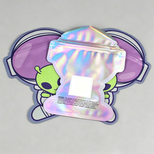 Pochette holographique verticale refermable avec fermeture éclair, sac en plastique de qualité alimentaire imprimé numériquement, motif Alien, sacs Mylar anti-odeur - Product Image 1