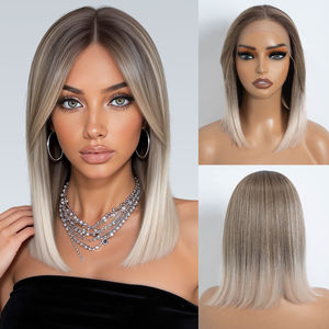 باروكة شعر مستعار قصيرة مستقيمة للنساء البيض، مصنوعة من ألياف صناعية مقاومة للحرارة، دانتيل T غير قابل للاشتعال، دانتيل HD بدون غراء - Product Image 2