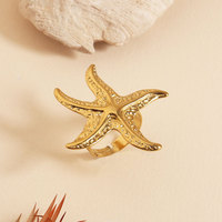 Bague série océan femmes en acier inoxydable étoile de mer ouverte or 18 carats PVD pendentif anneaux sans ternissement bijoux de plage