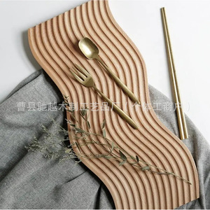 Wooden Storage <b>Tray</b> With Water Ripple Pattern 39x16x2 Cm For <b>Tea</b> Coffee Food Serving - Product Image 3