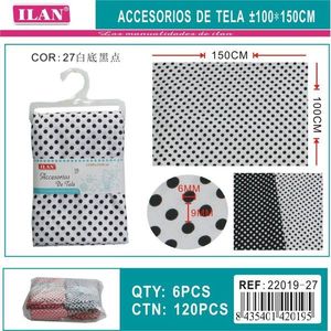 Tela de lunares Ilan 100x150 cm blanca con puntos negros, accesorio de costura - Product Image 1