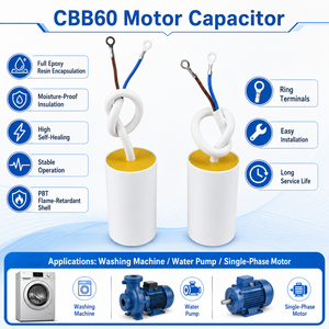 <span class=keywords><strong>Condensateur</strong></span> de démarrage/démarreur de moteur CBB60 (boîtier ignifuge, entièrement encapsulé en résine époxy) 0,8-100μF / 250V / <span class=keywords><strong>400V</strong></span> / 450V AC - Product Image 1