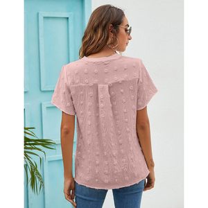 Blusa de gasa para mujer, manga corta, cuello en V, con pompones, camisa informal para el trabajo - Product Image 2