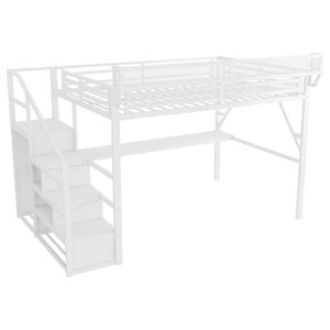 Lit mezzanine 194*141CM avec bureau et prise électrique, lit mezzanine avec escalier et éclairage pour enfants et adolescents, dortoir, ODM/OEM disponible - Product Image 3