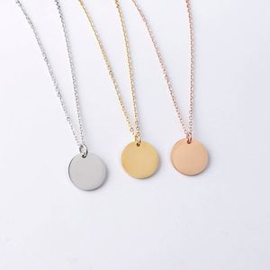 Personal Laser Engraving Letter Necklace Disc Custom 18K Plated Chain Necklace 316L Stainless Steel Gold Round Pendant - Product Image 3