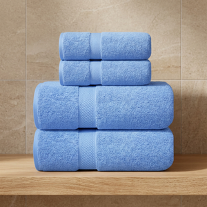 Ensemble de serviettes de bain en coton biologique à séchage rapide, couleur unie, bleu, rectangulaire, tissé, pour usage domestique, adulte - Product Image 1