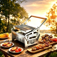 Barbecue au charbon de bois pour le camping en plein air, grill pliable à 180 degrés avec retour automatique d'une touche, en acier inoxydable 304, portable