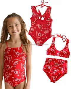 Custom Eco-recycled printed fabric Double lined and completely reversible Adjustable front and back tie one piece swimsuit