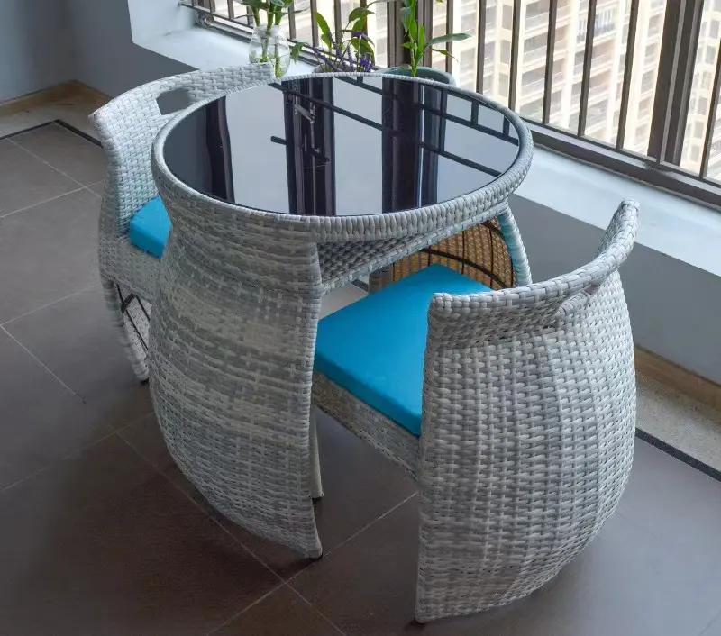 Space Saving Outdoor Sofa Set For Balcony Backyard Pools Conversation Table Chair Set PE Rattan Furniture Price