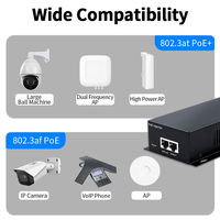 Injecteur PoE Gigabit 60W 90W IEEE 802.3af 802.3at 802.3bt 1000Mbps Plug&Play pour caméra IP, téléphone VoIP, point d'accès sans fil, 100V-240V