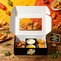 Boîte de restauration jetable en papier avec porte-gobelet à sauce, impression de logo personnalisé, boîte d'emballage pour sushis, biscuits, churros avec fenêtre