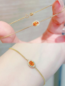 Xinfly 18K Gold Natural Diamonds Fanta Stone <b>Charm</b> Bracelet Pendant Cuban Chain <b>Bangle</b> for Women Gift Wedding Party Custom - Product Image 5