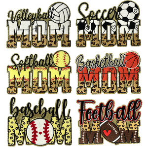 Top Quality Heat Press Die Cut Large 3D Mama Letter Football Pattern Logo Colorful <b>Sew</b>/Iron <b>On</b> Custom Chenille <b>Patch</b> - Product Image 1