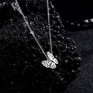 Beautiful Platinum Plated <b>925</b> Sterling <b>Necklace</b> S925 Sterling <b>Silver</b> <b>Necklace</b> with Diamonds butterfly wings Moissanite <b>Necklace</b> - Product Image 4