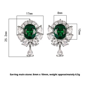 Fashion Jewelry Eco-friendly Copper Silver Plated Floral 8*10mm Green Zircon Wholesale Girls Casual Vintage Classic <b>Earring</b> - Product Image 2