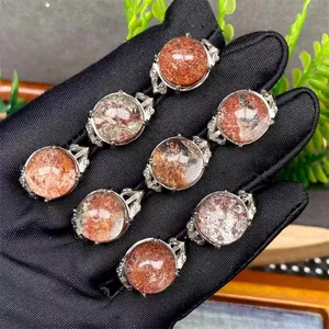 Wholesale Rainbow Garden Quartz Natural Crystal Diamond Rings Ghost Phantom Quartz Sliver Plated Rings Adjustable for Women Men