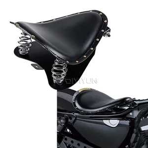 Rivets en laiton Synthétique En Cuir Moto Noir conducteur Avant cavalier Solo Printemps Siège selle pour Harley Personnalisé