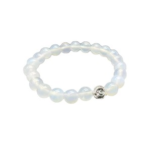 White Agate <b>Beaded</b> <b>Bracelet</b> With Rose Charm Elastic Band Minimalist Jewelry Gift For Women - Product Image 3