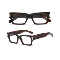 Montures de lunettes pour hommes, montures en acétate, carrées épaisses, transparentes grises, lunettes optiques avec accents métalliques